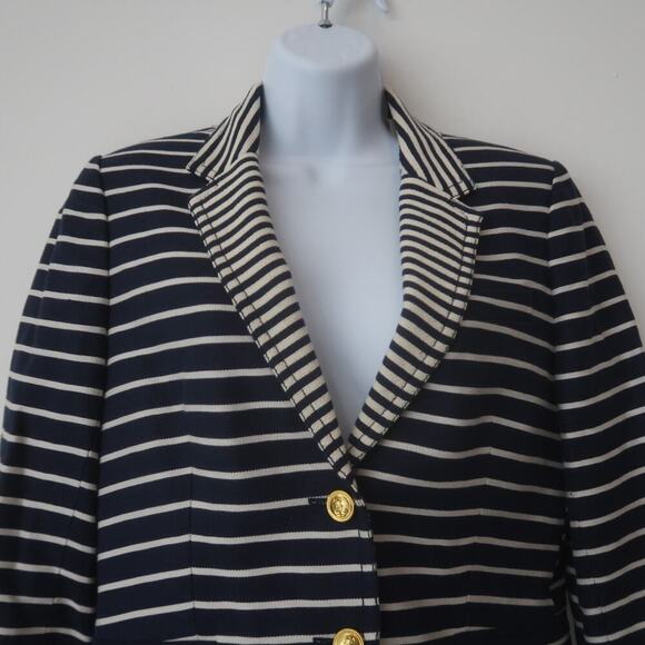 J Crew Schoolboy Blazer Size 10 Navy Stripe Linen - Picture 2 of 14